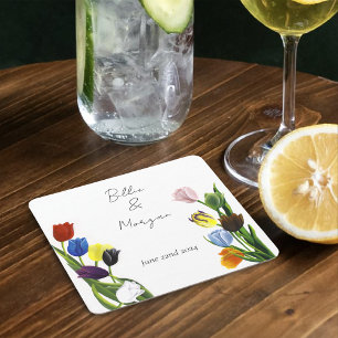 Dessous-de-verre Carré En Papier Arc-en-ciel vibrant minimaliste Tulipe LGBTQ+