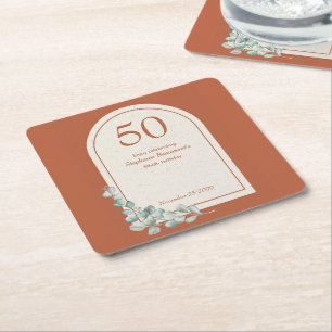 Dessous-de-verre Carré En Papier Arche Moderne en Terracotta Eucalyptus 50e Anniver