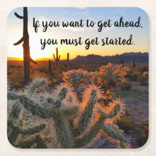 Dessous-de-verre Carré En Papier Arizona Desert Sunset Cactus Inspiration Dire