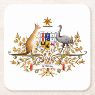 Dessous-de-verre Carré En Papier Armoiries d'Australie Votre texte