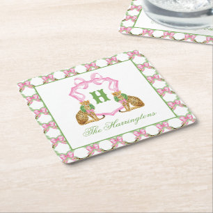 Dessous-de-verre Carré En Papier Armoiries de monogramme de Noël de léopard de Prep