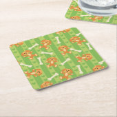 Dessous-de-verre Carré En Papier arrière - plan avec des chiens et des os (Incliné)