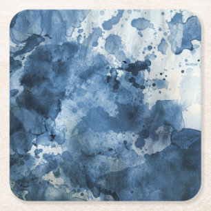 Dessous-de-verre Carré En Papier Arrière - plan bleu abstrait d'aquarelle