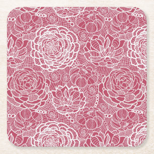 Dessous-de-verre Carré En Papier Arrière - plan bleu de motif de fleurs de dentell