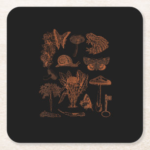 Dessous-de-verre Carré En Papier Art botanique, champignons de grenouille, esthétiq