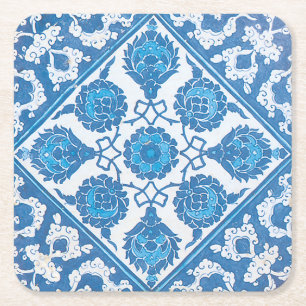 Dessous-de-verre Carré En Papier Art de carreaux faux bleu blanc vintage bleuet
