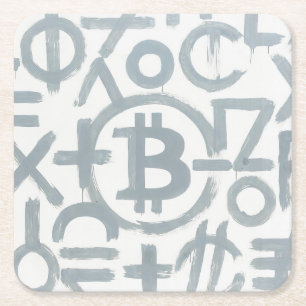 Dessous-de-verre Carré En Papier Art de rue Bitcoin (Peinture blanche n° 2)