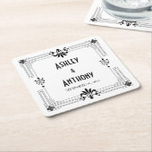 Dessous-de-verre Carré En Papier Art Déco Roaring 20s Bride Groom Date Mariage (Incliné)