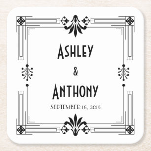 Dessous-de-verre Carré En Papier Art Déco Roaring 20s Bride Groom Date Mariage