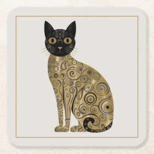 Dessous-de-verre Carré En Papier Art décoratif de chat noir dans le style de Gustav