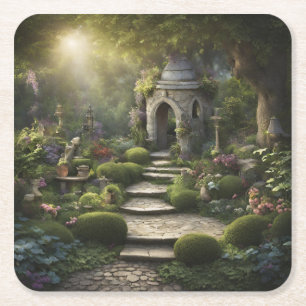 Dessous-de-verre Carré En Papier Art du sanctuaire du jardin