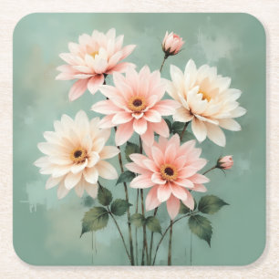 Dessous-de-verre Carré En Papier Art Élégant Chrysanthème Rose