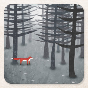 Dessous-de-verre Carré En Papier Art Forêt Fox