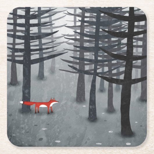 Dessous-de-verre Carré En Papier Art Forêt Fox (Devant)
