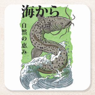 Dessous-de-verre Carré En Papier art japonais vintage de pêche Poisson-chat