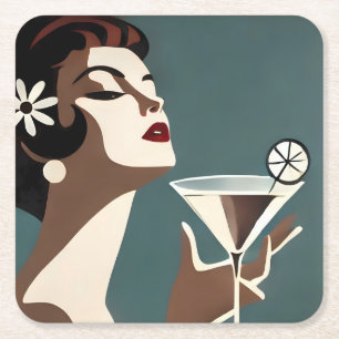 Dessous-de-verre Carré En Papier Art Moderne du Milieu du Siècle La DIva Martini