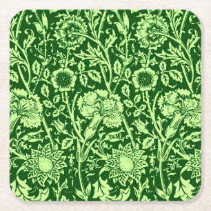 Dessous-de-verre Carré En Papier Art Nouveau Carnation Damask, Forest Green