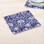 Dessous-de-verre Carré En Papier Art Nouveau Carnation Damask, Navy et Blanc (Incliné)