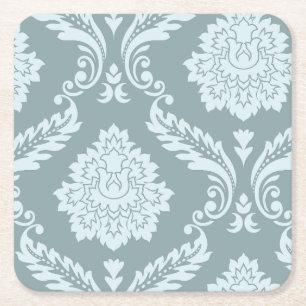 Dessous-de-verre Carré En Papier Art Rococo Damassé I Bleu Canard+Turquoise