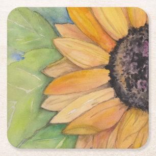 Dessous-de-verre Carré En Papier Art rustique de l'aquarelle de tournesol