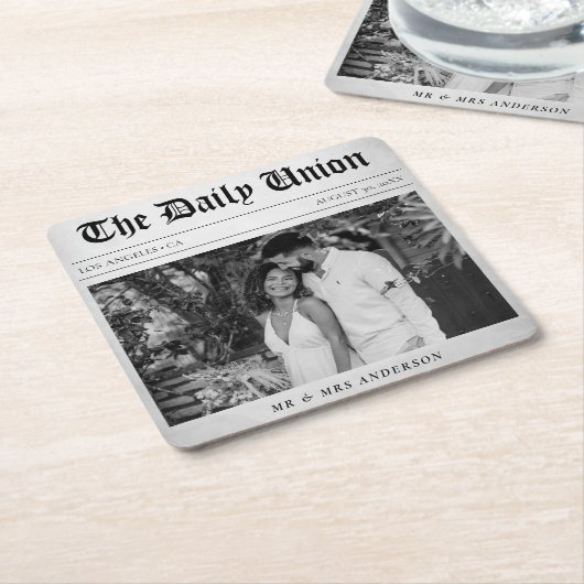 Dessous-de-verre Carré En Papier Article journal Mariage Réception (Incliné)