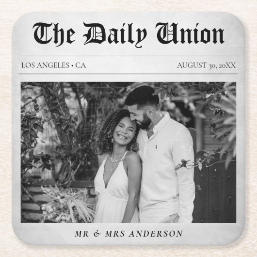 Dessous-de-verre Carré En Papier Article journal Mariage Réception (Devant)