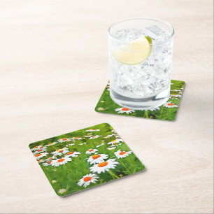 Dessous-de-verre Carré En Papier Artistic Bright and Colorful White Garden Daisies