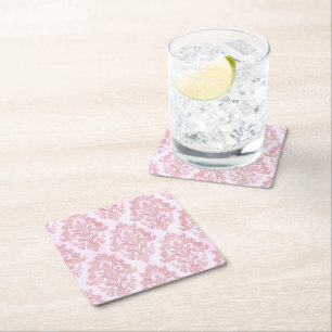 Dessous-de-verre Carré En Papier Assez en rose motif damassé victorien à l'aquarell
