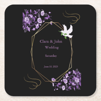 Dessous-de-verre Carré En Papier Assiettes en papier mariage violet et noir