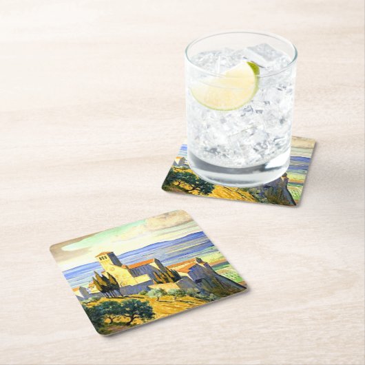 Dessous-de-verre Carré En Papier Assise, Italie - peinture d'art, (En situation)