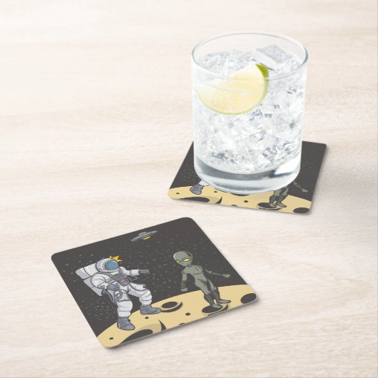 Dessous-de-verre Carré En Papier Astronaute et alien (En situation)