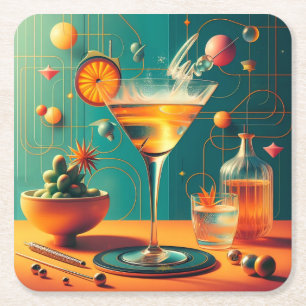 Dessous-de-verre Carré En Papier Atomic Futuristic Cosmic Storm Martini