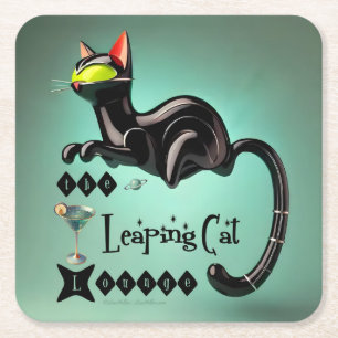 Dessous-de-verre Carré En Papier Atomique Futuriste Le Leaping Cat Lounge