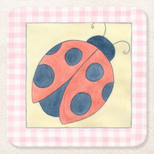 Dessous-de-verre Carré En Papier Atterrissage de trio de coccinelle sur des fleurs