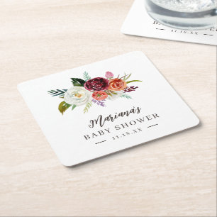 Dessous-de-verre Carré En Papier Automne Boho Blooms Baby shower personnalisé