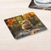Dessous-de-verre Carré En Papier Automne Chipmunk Anniversaire (Incliné)