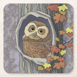 Dessous-de-verre Carré En Papier Automne Chouette et Automne Couleurs Carré Dessous