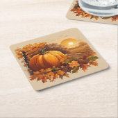 Dessous-de-verre Carré En Papier Automne Coucher du soleil avec Citrouille (Incliné)