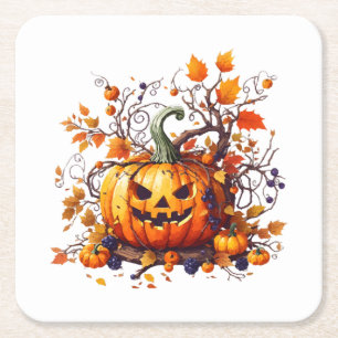 Dessous-de-verre Carré En Papier automne Halloween drôle citrouille