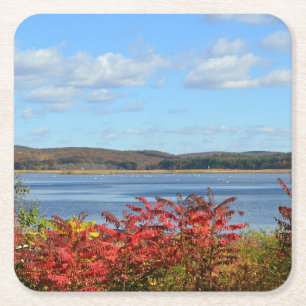 Dessous-de-verre Carré En Papier Automne Sur Le Dessous de verre Du Fleuve Connecti