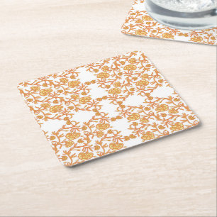 Dessous-de-verre Carré En Papier avec papier peint floral orange et blanc élégant