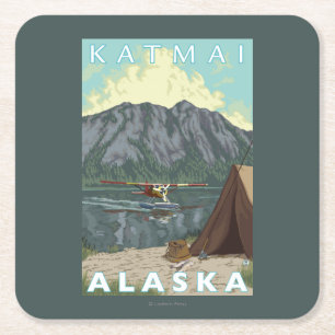Dessous-de-verre Carré En Papier Avion de Bush et pêche - Katmai, Alaska