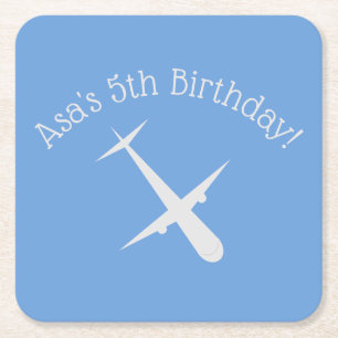 Dessous-de-verre Carré En Papier Avion sur bleu Personnalisé