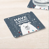 Dessous-de-verre Carré En Papier Avoir une béatière Noël Polar Ours Illustration (Incliné)