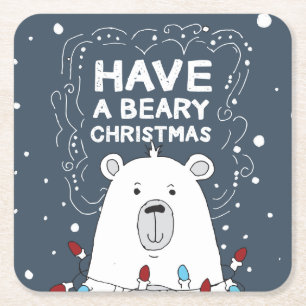 Dessous-de-verre Carré En Papier Avoir une béatière Noël Polar Ours Illustration