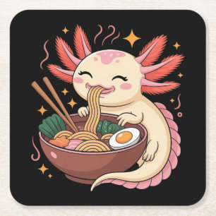 Dessous-de-verre Carré En Papier Axolotl Mignon Mange des Nouilles Ramen