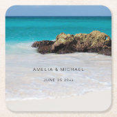 Dessous-de-verre Carré En Papier Azure Ocean Sandy Beach Mariage photo (Devant)