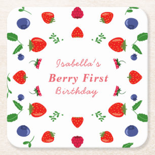 Dessous-de-verre Carré En Papier Baby shower aux fraises sucrées pour bébé