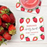 Dessous-de-verre Carré En Papier Baby shower Berry Sweet Strawberry<br><div class="desc">Ces dessous de verre de fraises sucrées sont parfaits pour quiconque célèbre un baby shower cette année. Le design comprend des fraises aquarelles peintes à la main et un libellé modèle facile à personnaliser. Des éléments de partie correspondants se trouvent dans la collection.</div>