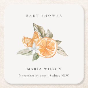 Dessous-de-verre Carré En Papier Baby shower botanique orange minimal en feuilles